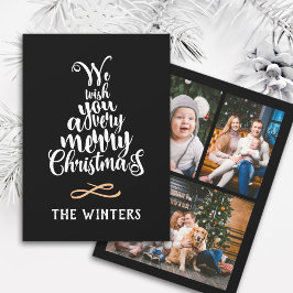 3 Foto's Zwarte & Witte Kerstboom Lettering  Feestdagenkaart
