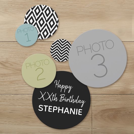 3 Foto's zwarte witte patronen Happy Birthday Part Confetti