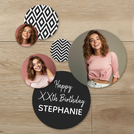 3 Foto's zwarte witte patronen Happy Birthday Part Confetti