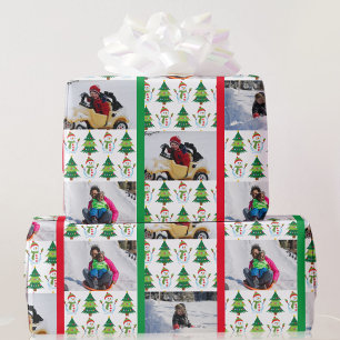 3 Fotosjabloon Snowman Kinder Family Fun Wrapping Cadeaupapier