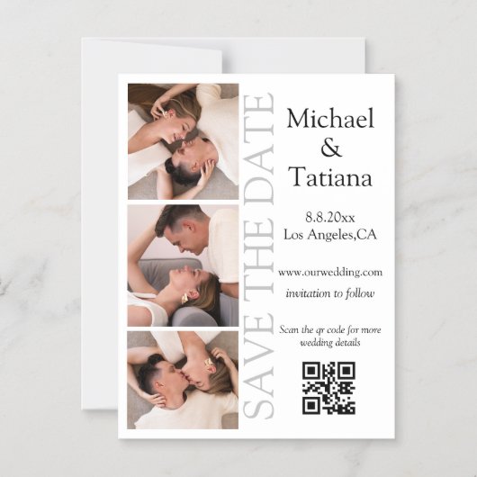 3 Fotostrip QR-code Sla de datum op Magnetische Uitnodiging (Voorkant)