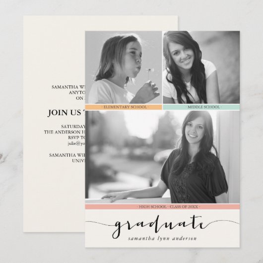 3 Fototijdlijnuitnodiging voor Afstuderen Kaart (Voorkant / Achterkant)