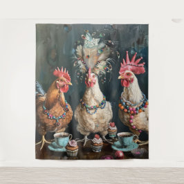 3 Franse Chicks Tea Party Muur Wandkleed