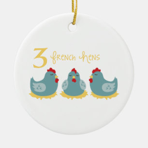 3 Franse hennen Keramisch Ornament