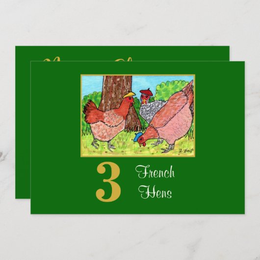 3 Franse kippen Schattigee vogels aangepaste kerst Feestdagenkaart (Voorkant / Achterkant)