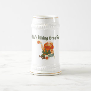3 Funny Vikings White/Gold 22 oz Stein Bierpul