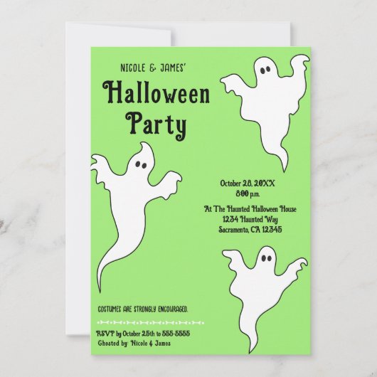 3 Geesten Groen Zwart Whimsical Halloween Party Kaart (Voorkant)