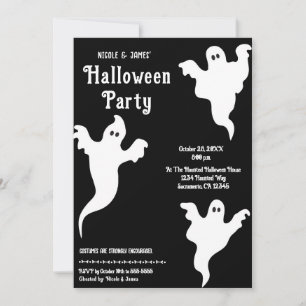 3 Geesten Zwart & Witte Whimsical Halloween Feest Kaart