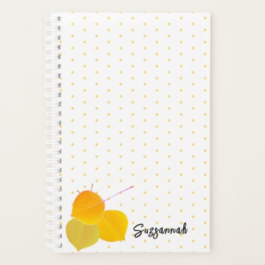 3 gele Aspens bladeren op geel polka dot patroon Planner (Voorkant)