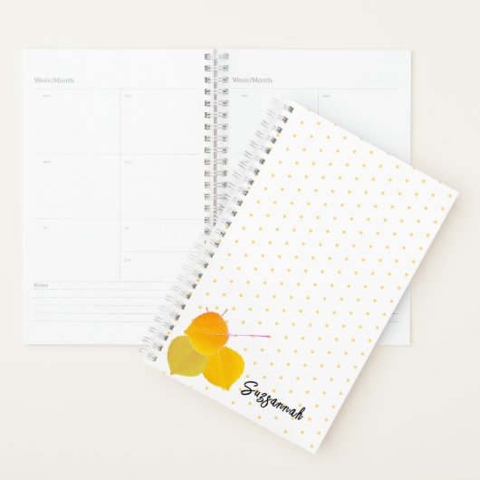 3 gele Aspens bladeren op geel polka dot patroon Planner (Display)