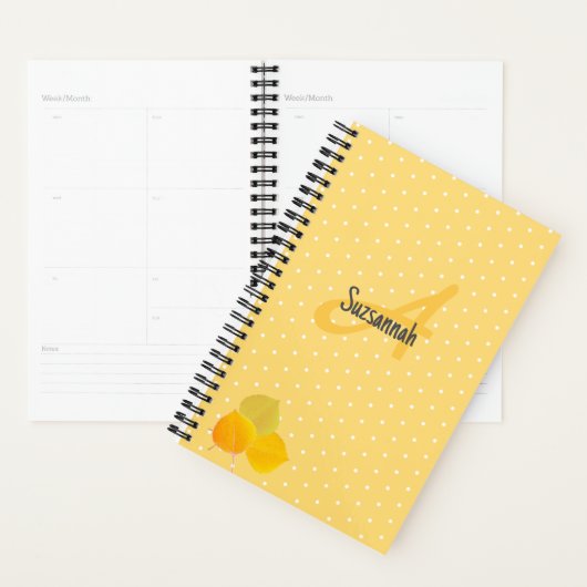 3 gele Aspens bladeren op geel polka dot patroon Planner (Display)
