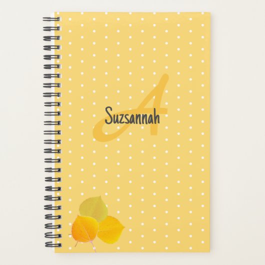 3 gele Aspens bladeren op geel polka dot patroon Planner (Voorkant)