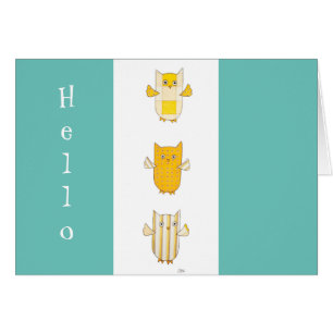 3 Gele eigenaren die blanco notiecards vliegen