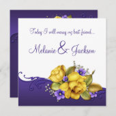 #3 Gele Rozen Paarse Pansies Post Wedding Kaart (Voorkant / Achterkant)