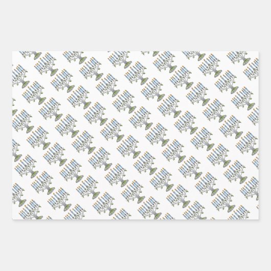 3 Geschenkwikkelbladen - Chanoeka - Menorah Inpakpapier Vel (Voorkant 2)