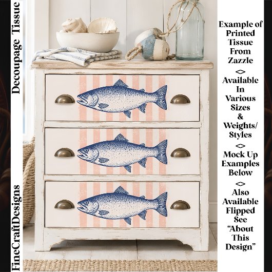3 Gestileerde Zalm, Roze Strepen FM7L Decoupage Tissuepapier