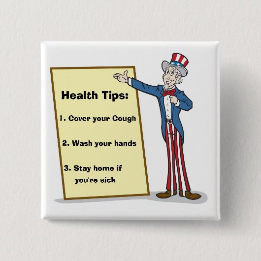 3 Gezondheidstips van oom Sam Vierkante Button 5,1 Cm (Voorkant)