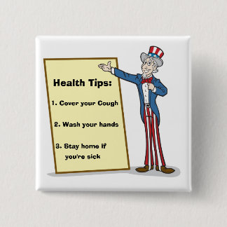 3 Gezondheidstips van oom Sam Vierkante Button 5,1 Cm