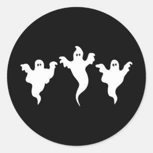 3 Ghosts Zwart & Wit Whimsical Halloween Feest Ronde Sticker