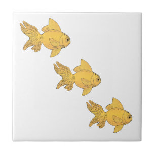 3 Gold Fish Swimming Simple Pattern - herziene ver Tegeltje