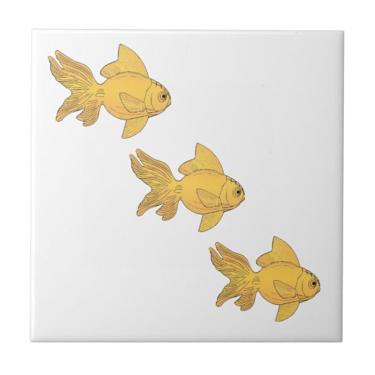 3 Gold Fish Swimming Simple Pattern - herziene ver Tegeltje (Voorkant)