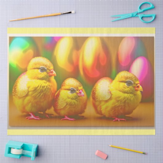 3 Gold Little Easter Chicken Collectie Tissuepapier (Craft)