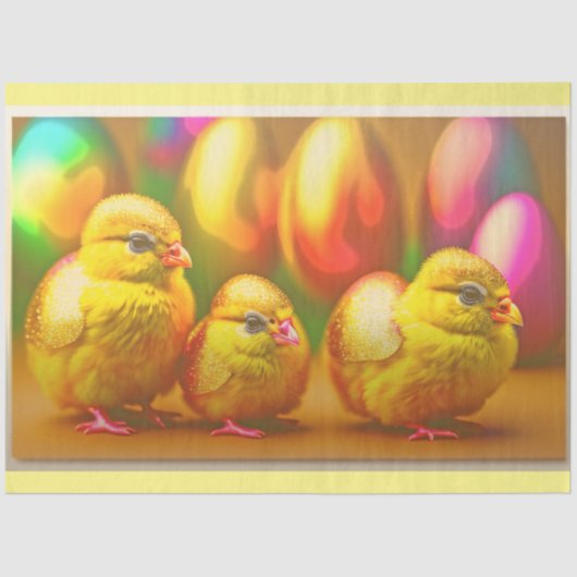 3 Gold Little Easter Chicken Collectie Tissuepapier (Voorkant)