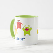 3 Grappige Cartoon Monsters, Naam kind vs 2 Mok (Voorkant links)