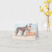 3 Greyhound op het strand Dog Art Note Kaart (Gele Bloem)