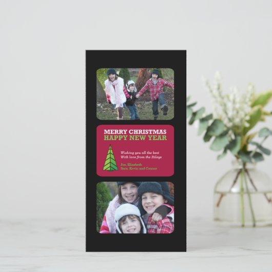 3 Grid Kerstmis/Nieuwjaar Fotokaart Feestdagenkaart (Staand voorkant)