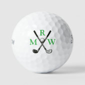 3 Groene initiële letters gekruiste clubs monogram Golfballen (Voorkant)
