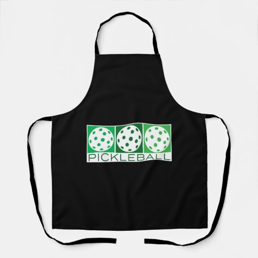 3 Groene Pickleballs op wit Schort (Voorkant)