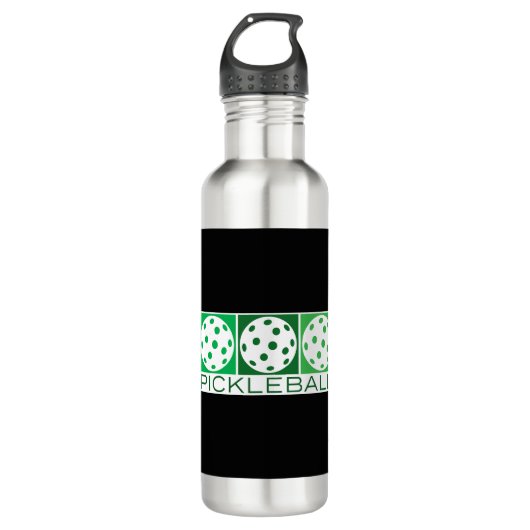 3 Groene Pickleballs op wit Waterfles (Voorkant)