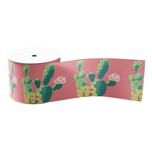 3" Grosgrain lint Bohemian Cactus Succulents Des (Spoel)