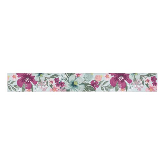 3" Grosgrain lint tropische bloemen op blauwe ombr (Voorkant)