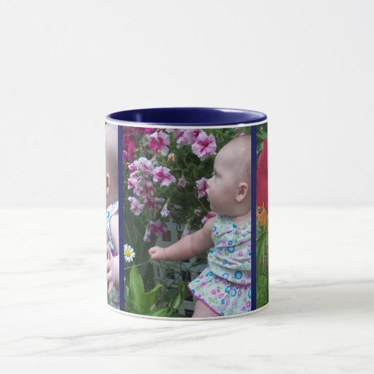 3 grote foto's blauwe achtergrond eenvoudig te upl mok (Midden)