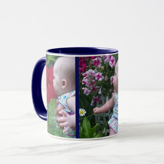 3 grote foto's blauwe achtergrond eenvoudig te upl mok (Voorkant links)