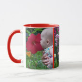 3 grote foto's rode achtergrond eenvoudig uploaden mok (Links)