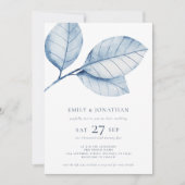 3 grote Waterverf stoffige blauwe bladeren QR brui Kaart (Voorkant)