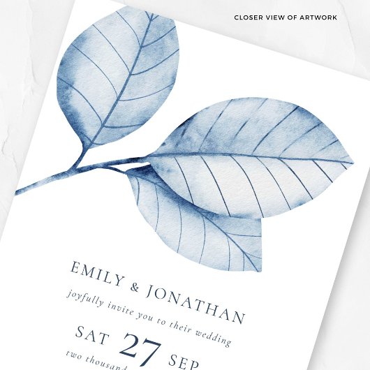 3 grote Waterverf stoffige blauwe bladeren QR brui Kaart