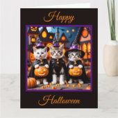 3 Halloween Kittens Trick of Treating Kaart (Voorkant)