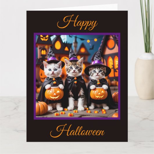 3 Halloween Kittens Trick of Treating Kaart (Voorkant)