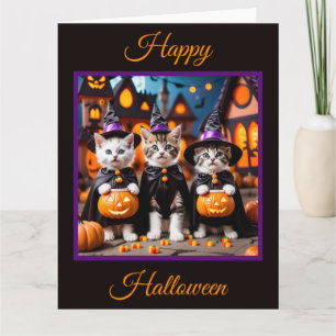 3 Halloween Kittens Trick of Treating Kaart