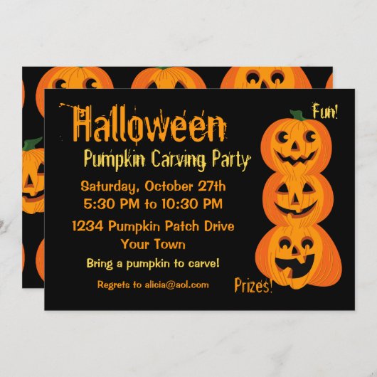 3 Halloween pompoenen Kaart (Voorkant / Achterkant)