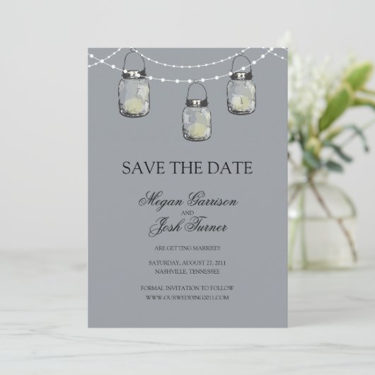 3 Hangen Mason Jars - BEWAAR DE DATUM Save The Date (Staand voorkant)
