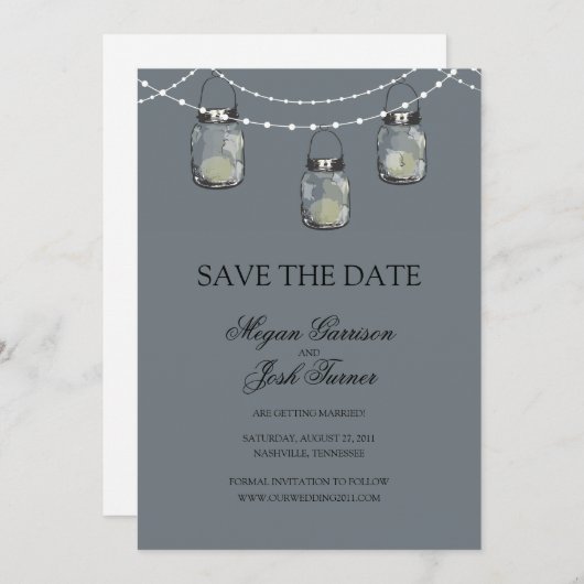 3 Hangen Mason Jars - BEWAAR DE DATUM Save The Date (Voorkant / Achterkant)