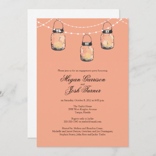 3 Hangende Mason Jars - Verlovingsfeest Kaart (Voorkant / Achterkant)