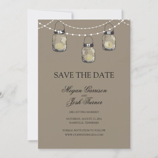 3 hangende metseljars - SAVE THE DATE (Voorkant)