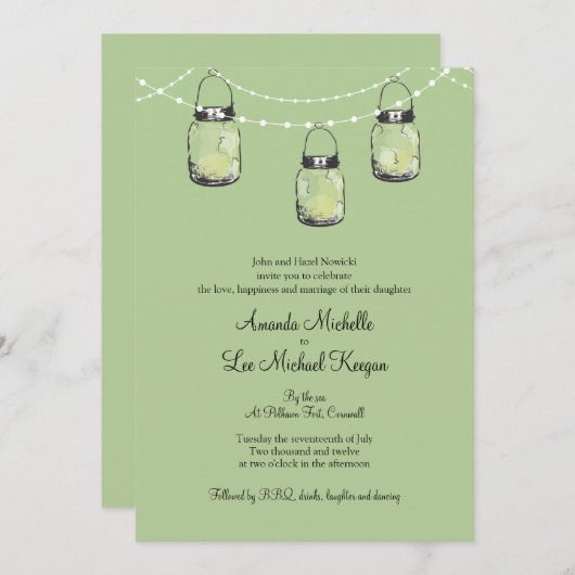 3 Hanging Mason Jars bruiloft Kaart (Voorkant / Achterkant)