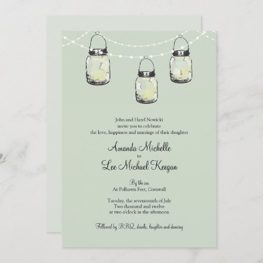 3 Hanging Mason Jars bruiloft Kaart (Voorkant / Achterkant)